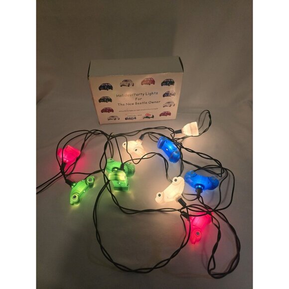 Holiday Indoor Party Lights Volkswagen Beetle Bug Shaped-Novelty-11 Ft 10 Lights - Picture 2 of 12